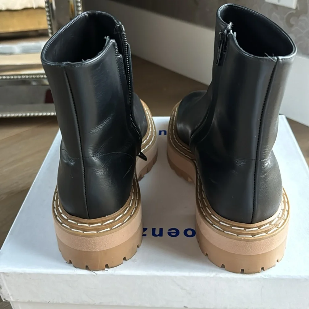 Proenza Schouler Black Leather Platform Lug Sole Ankle Boots 39